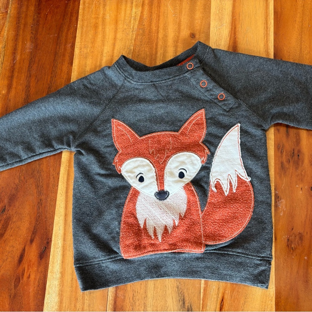Rorie Whelan Long Sleeve Toddler Shirt with Fox Appliqué.